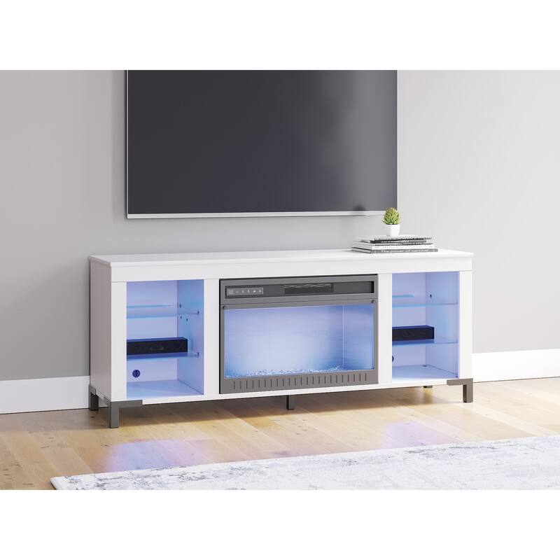 Signature Design by Ashley Brollevi White 60" TV Stand with Electric Fireplace for TVs up to 69"