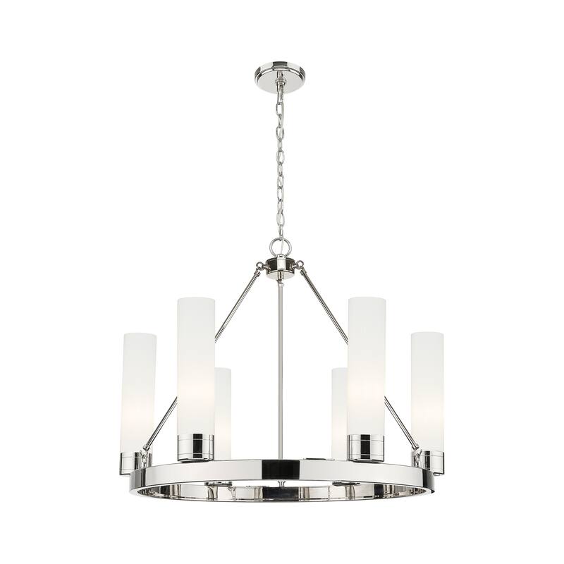Innovations Lighting Downtown Urban - Boreas - 6 Light 29" Chandelier with 11" Shades - Striped White/Polished Nickel