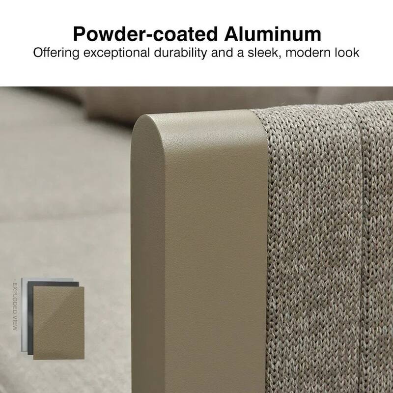 PURPLE LEAF Santori L-shape 10 Piece Khaki Sofa with Ottoman and Cushion for Poolside Garden Outdoor Patio Conversation Set