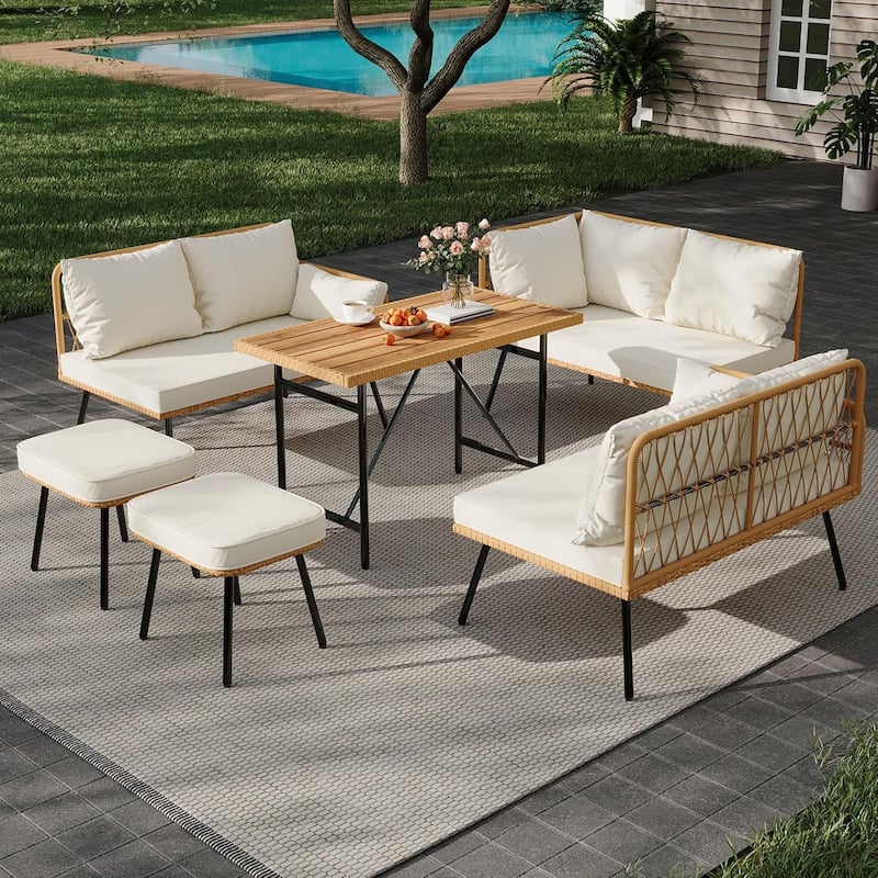 6 Pieces Patio Furniture Set, Outdoor Wicker Rattan