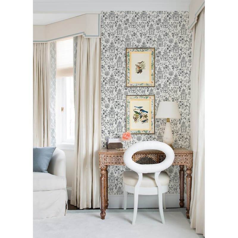 A-Street Prints Helaine Charcoal Pagoda Wallpaper