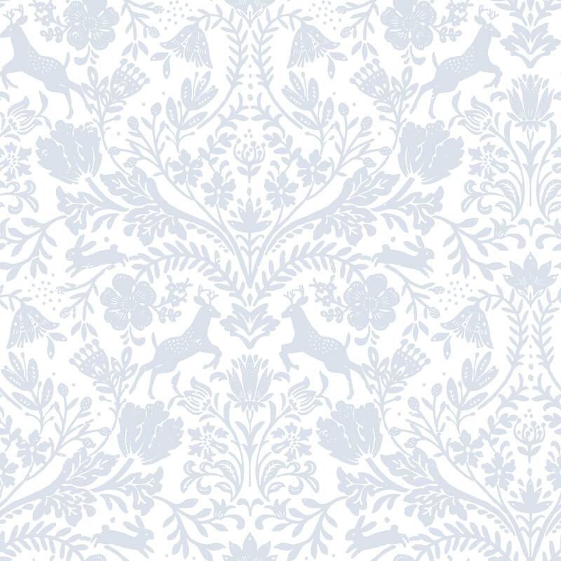 Chesapeake Forest Dance Light Blue Damask Wallpaper