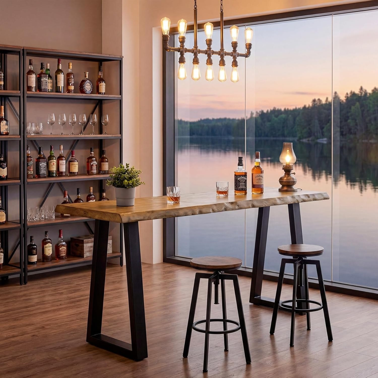 63” Solid Wood Bar Table, Heavy Duty Commercial Counter Height Table with Metal Legs for Restaurant, Bar, Café & Hospitality