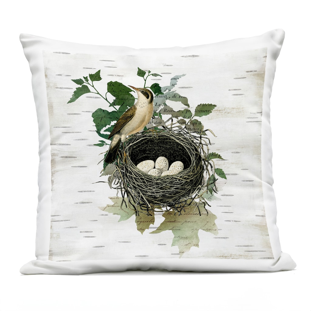 Stupell Vintage Bird Nest & Flora Printed Outdoor Throw Pillow Design by Susan Arnot
