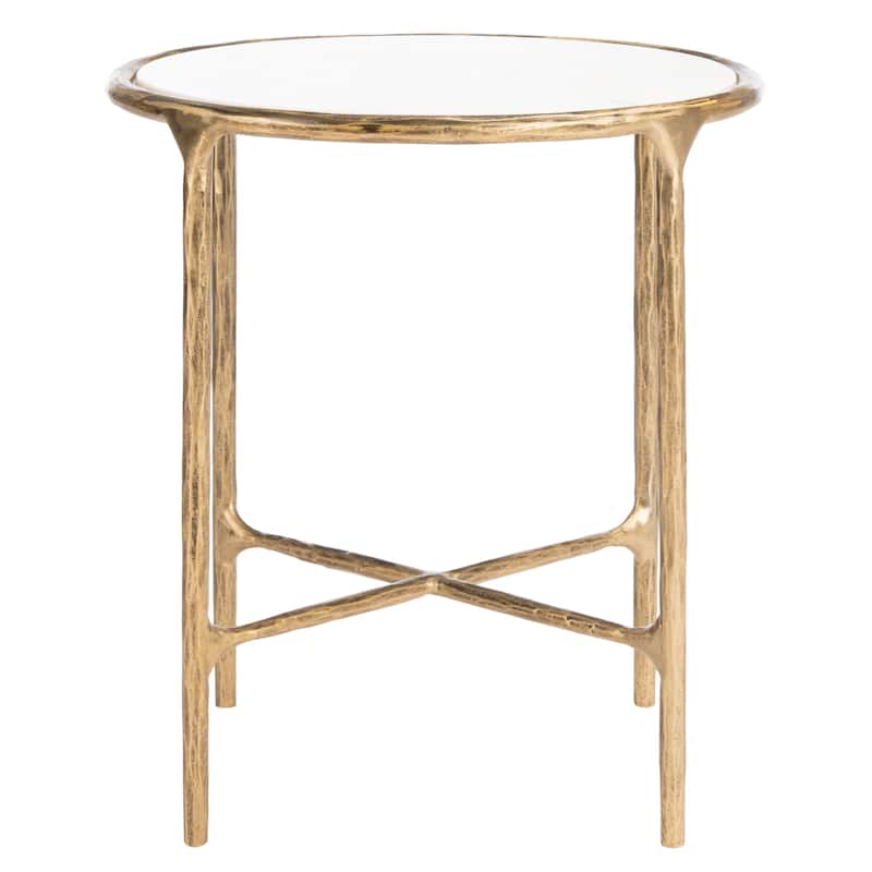 SAFAVIEH Couture Saliha Forged Metal Round End Table - 18" W x 18" L x 20" H - 18"W x 18"D x 20"H - Brass/Glass