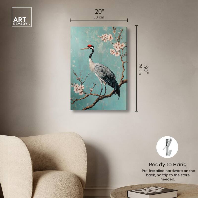 Crane in Blossom Canvas by Art Remedy, Gallery Wrapped