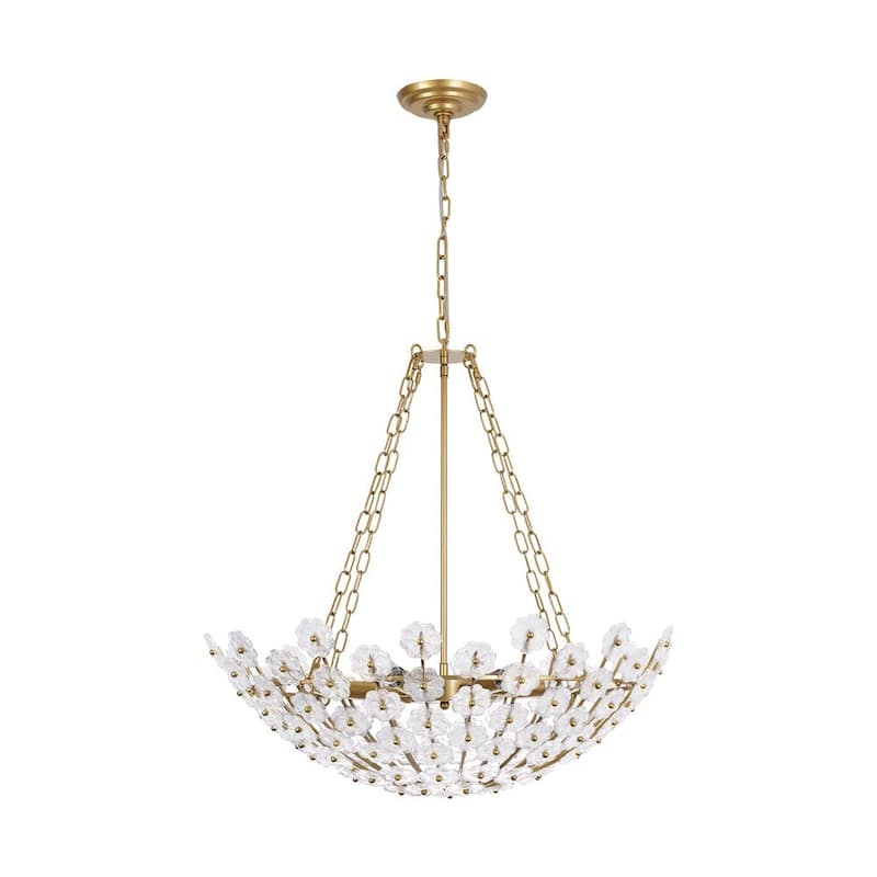 Mid-Century Modern 6-Light Glass Blossom Round Cage Chandelier