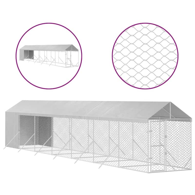 vidaXL Outdoor Dog Kennel with Roof Silver Galvanized Steel