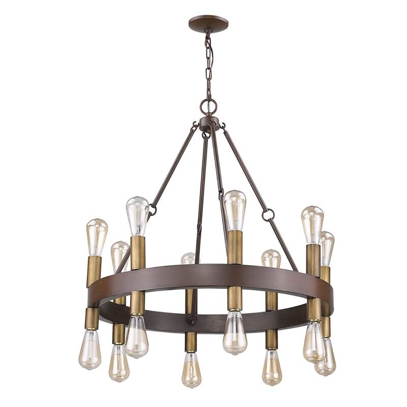 HomeRoots Brown and Black Candle Style Multi Light Metal Dimmable Chandelier - 28' X '29' X '28