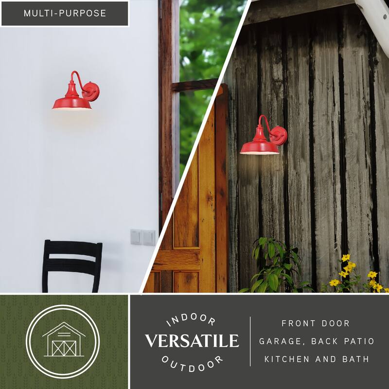 Dorado 1 Light Dusk to Dawn Red White Farmhouse Barn Dome Outdoor Wall Lantern - 9-in W x 13.25-in H x 9-in D