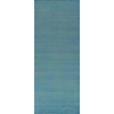 Hand Knotted Oriental 100% Wool Carpet Modern Solid Navy Blue & Blues Gabbeh Runner Rug - 9' 3'' X 3' 0''