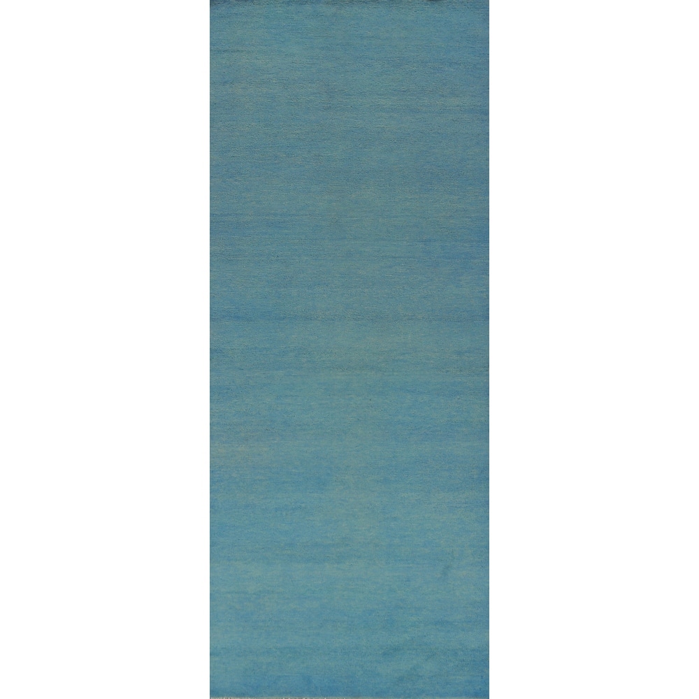 Hand Knotted Oriental 100% Wool Carpet Modern Solid Navy Blue & Blues Gabbeh Runner Rug - 9' 3'' X 3' 0''