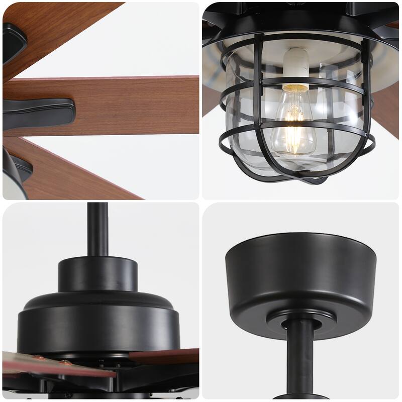 Farmhouse 66 Inch Large Ceiling Fan with Light & Remote Control, Two-Color Blade Ceiling Fan, 6 Speeds Reversible DC Motor