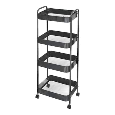 Slim Storage Cart, 4-Tier Narrow Utility Rolling Cart for Storage - Black