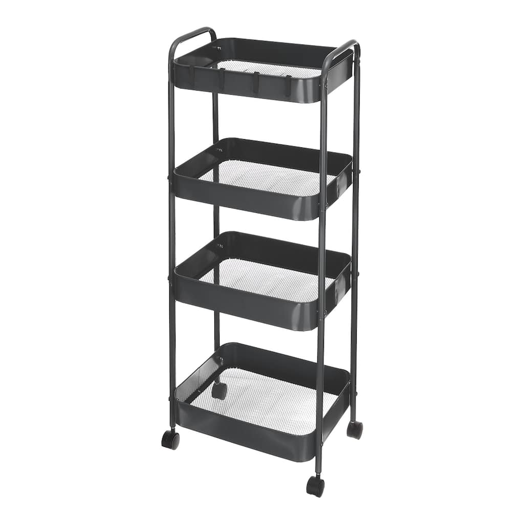 Slim Storage Cart, 4-Tier Narrow Utility Rolling Cart for Storage - Black