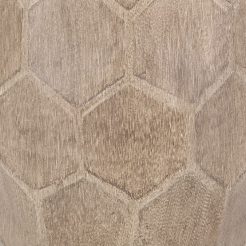 Roomfitters Outdoor Lightweight Concrete Side Table with Honeycomb Carved Design, Modern Accent Table, Natural