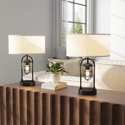 21 inch Metal Table Lamp With Night Light Set of 2