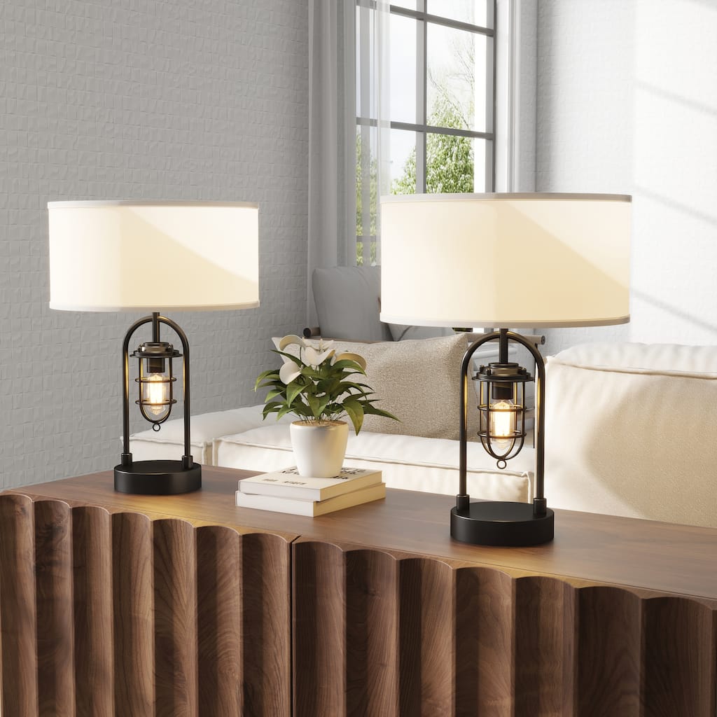 21 inch Metal Table Lamp With Night Light Set of 2