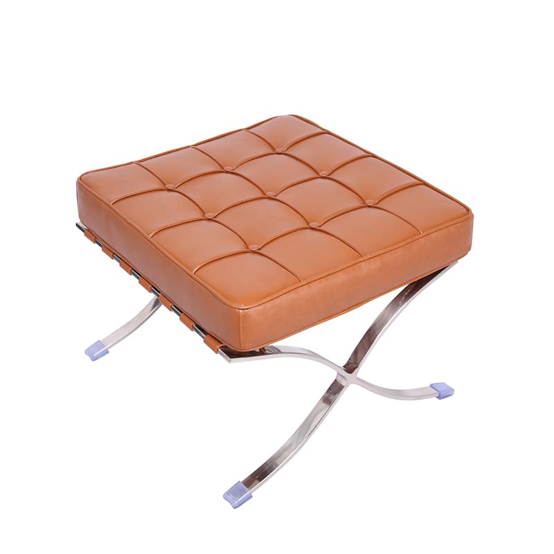 HomeRoots 20" Amber and Silver Leather Tufted Ottoman