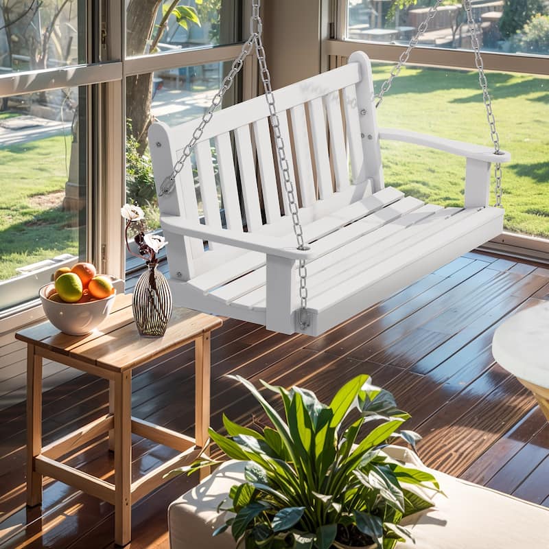 Futzca Outdoor Wooden Porch Swing, Bench Swing with Hanging Chains