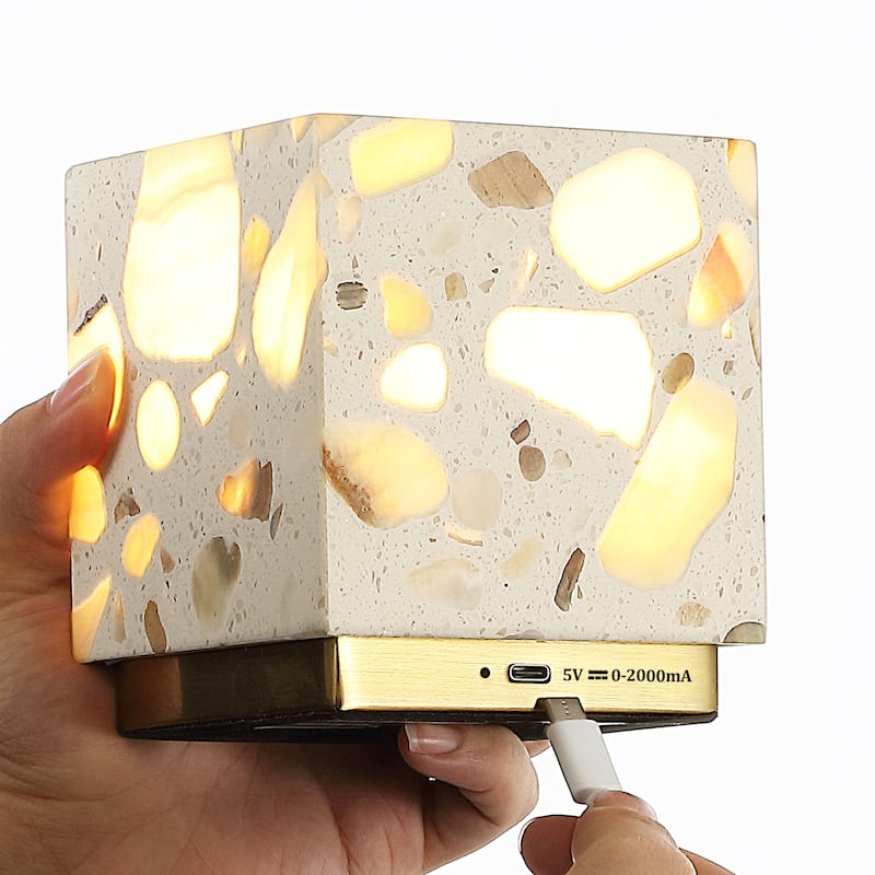 Ara 4.63" Modern Rechargeable/Cordless Integrated LED Mini Table Lamp, Touch Sensor, Ivory/Brass Gold (Set of 2), by JONATHAN Y