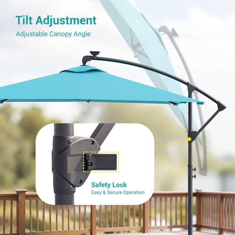 Sonkuki Outdoor 8.2x8.2FT LED lighted Patio Offset umbrella for Garden