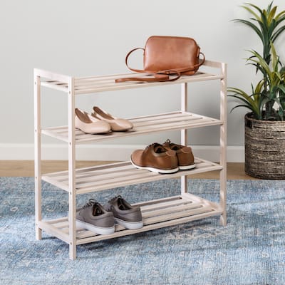 White Wash Bamboo 4-Tier Shoe Rack