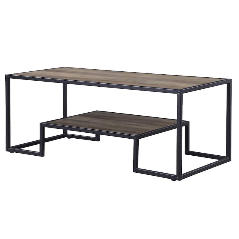 45" Metal Sled Coffee Table with Shelf for Living Room or Office - 45” x 20” x 17” - Black-Brown