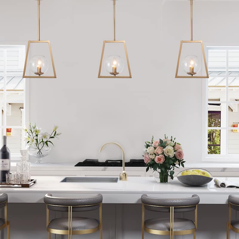 Koiny 9'' Modern Abstract Gold Pendant 1-Light Kitchen Island Lighting with Glass Globe - L9" x W5.5" x H73"