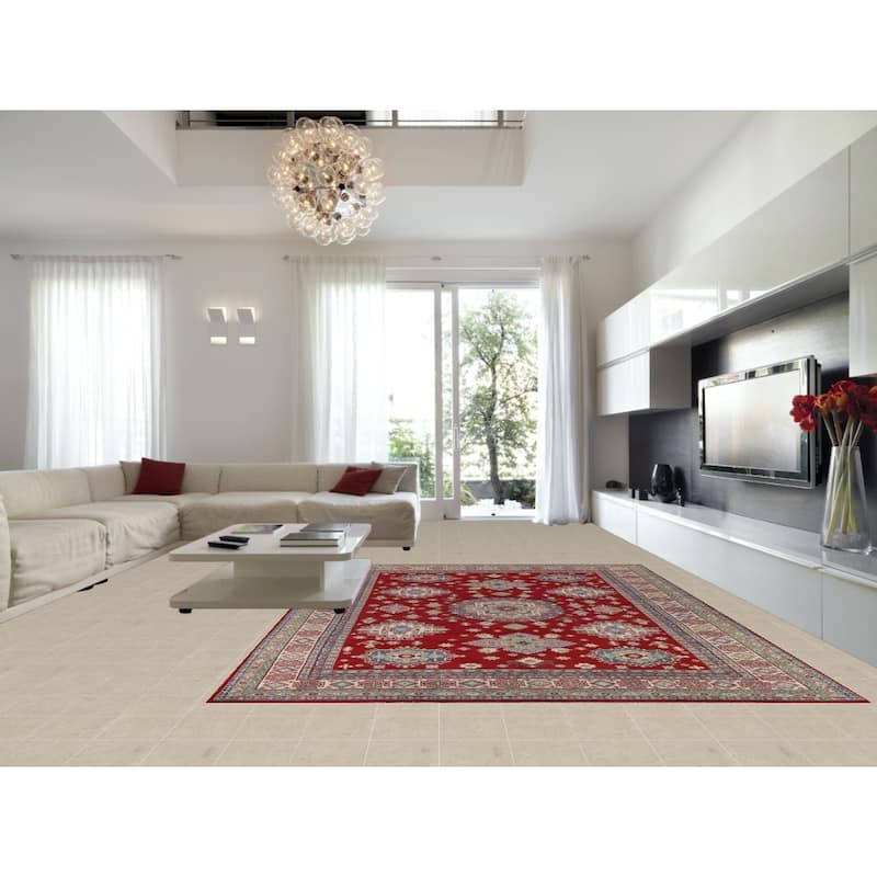 Geometric Red Large Kazak Oriental Area Rug Hand-Knotted Wool Carpet - 10'0" x 13'9"