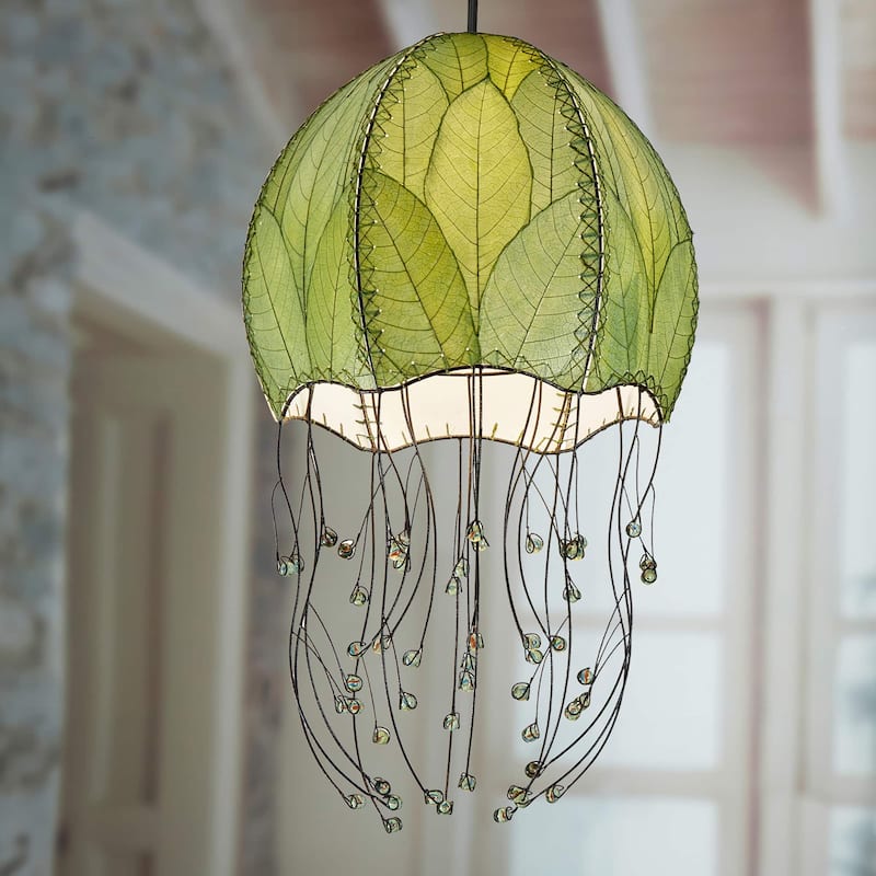 Eangee Handmade Jellyfish Pendant, Cocoa Leaves Shade, 15 x 15 x 35 in. - 15 x 15 x 35 - Green