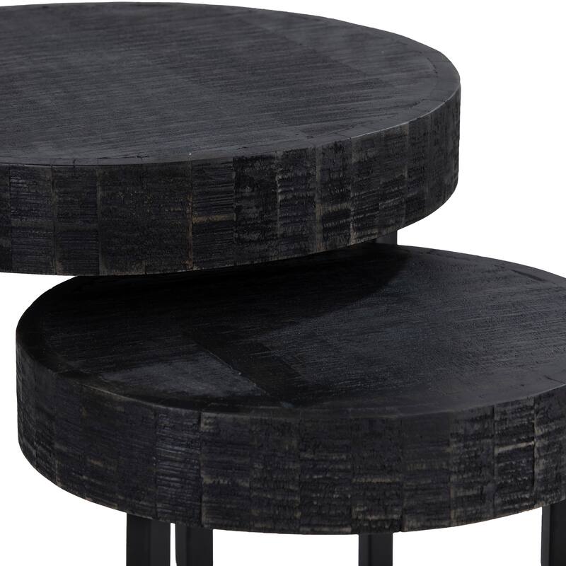 SEI Furniture Karelia Nesting Side Tables, Whitewashed/Black, Set of 2