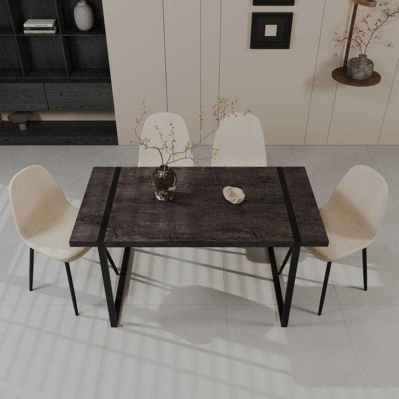 Modern Style 5-Piece Dining Set with Rectangular Wooden Kitchen Table and 4 Round Corner Suede Dining Chairs