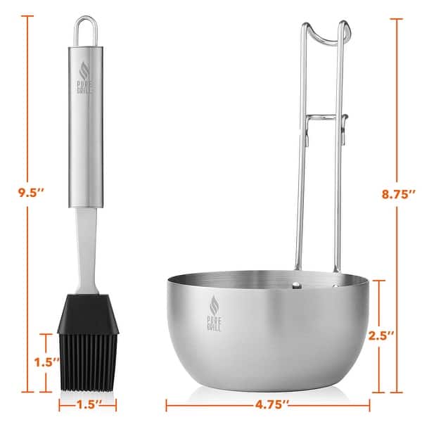 Stainless Steel BBQ Sauce Pot and Silicone Basting Brush Tool Set - Silver