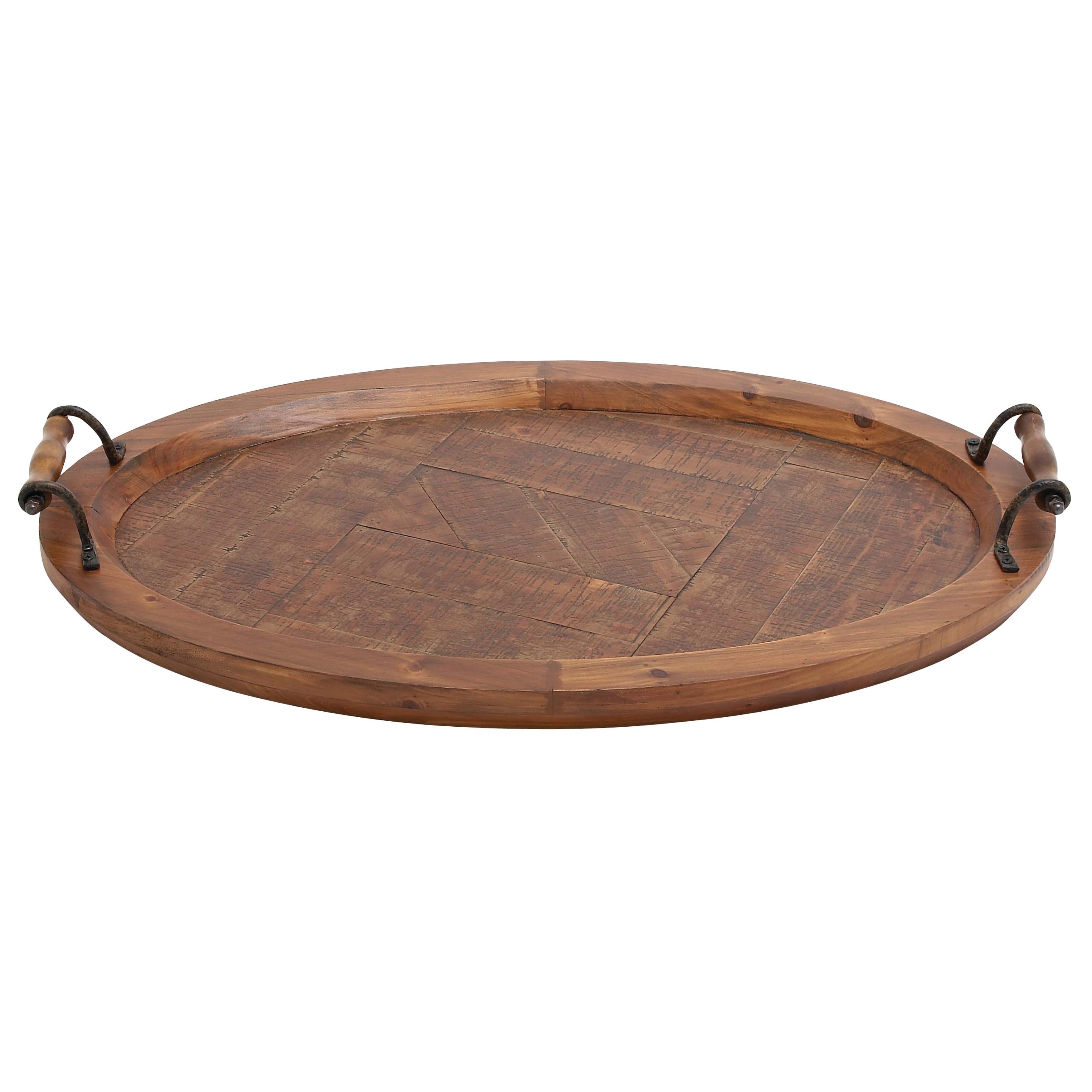 Wood Large Oval Tray with Scroll Metal Handles - Brown - Roche River Decor - 19"W x 29"L x 4"H