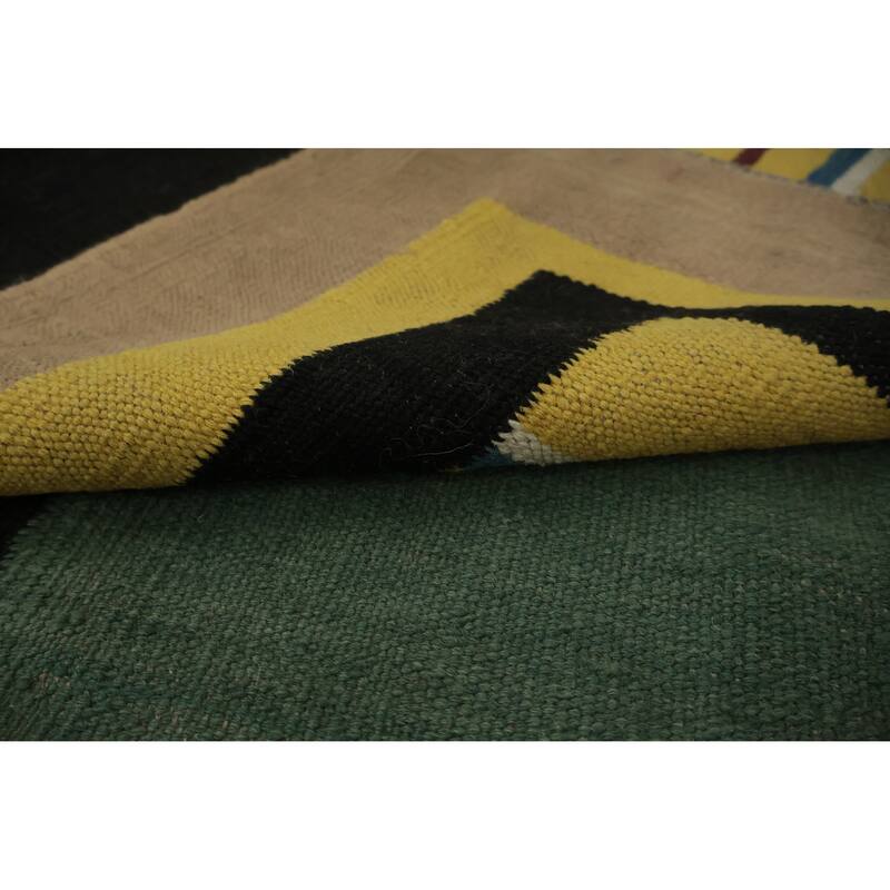 Hand Woven Oriental 100% Wool Carpet Southwestern Modern Yellow & Gold Kilim Area Rug - 11' 11'' X 8' 10''