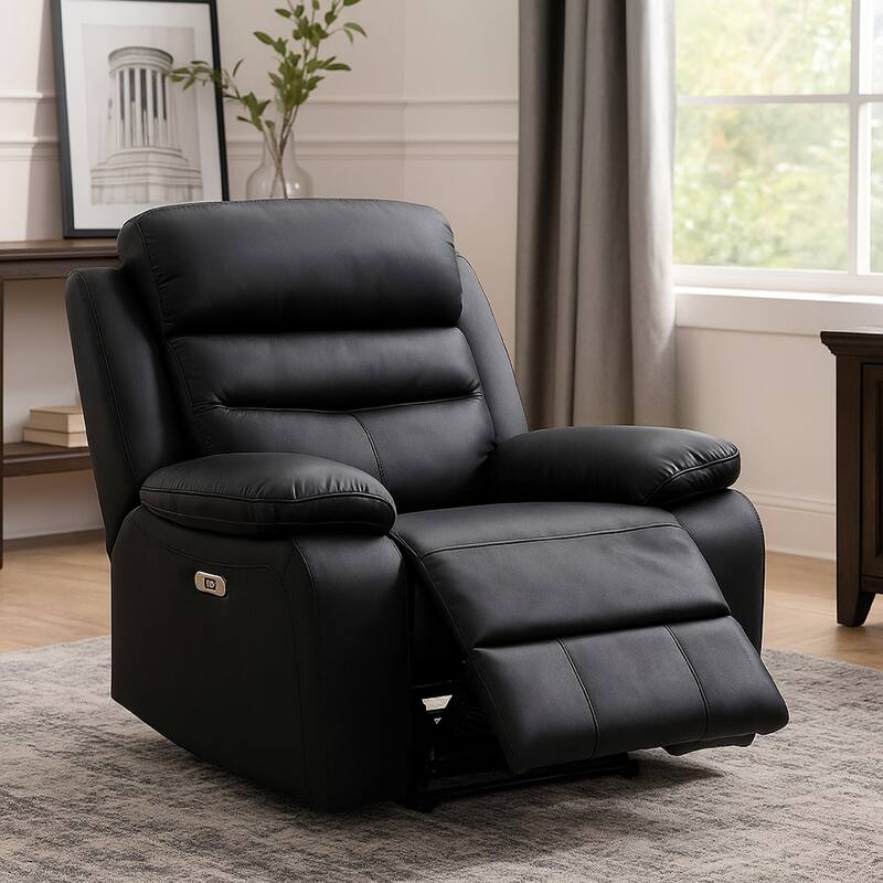 Hanna Power Reclining Chair, USB Port, Black Top Grain Leather