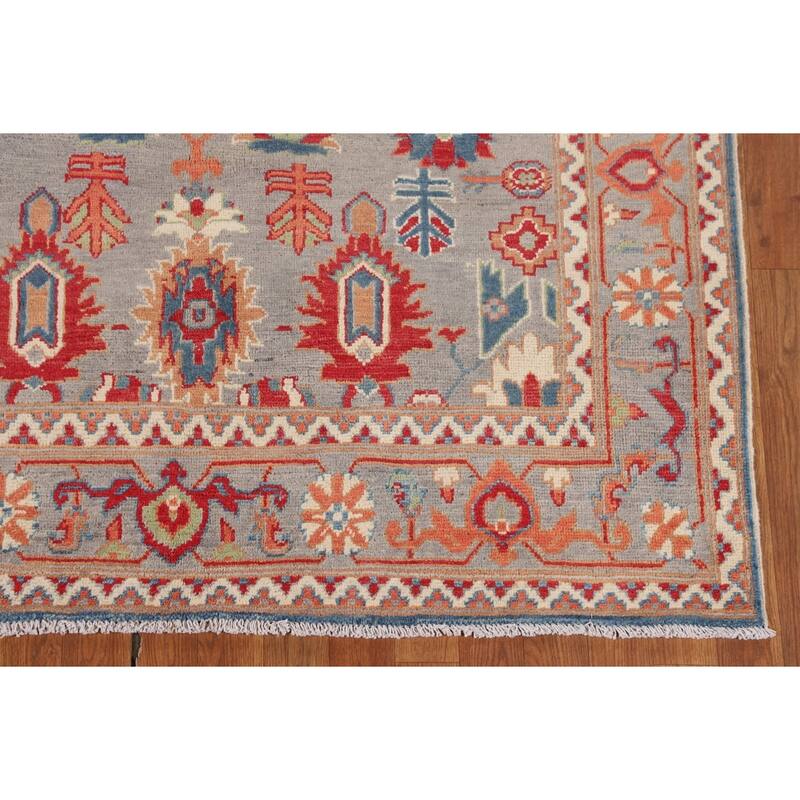 Grey Kazak Oriental Area Rug Handmade Geometric Wool Carpet - 5'0" x 6'8"