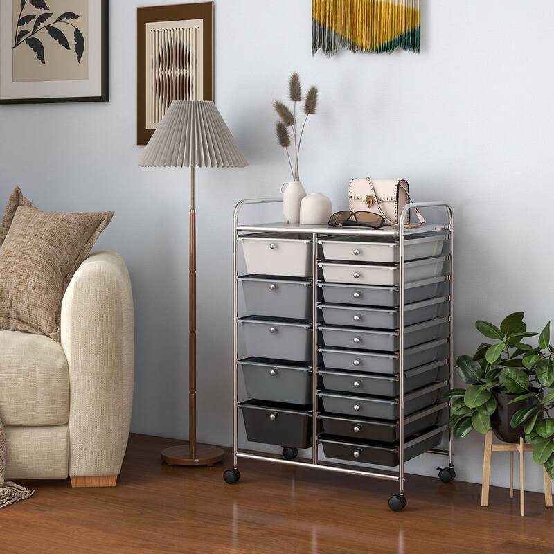 Costway 15 Drawer Rolling Storage Cart Tools Scrapbook Paper Office - See Details