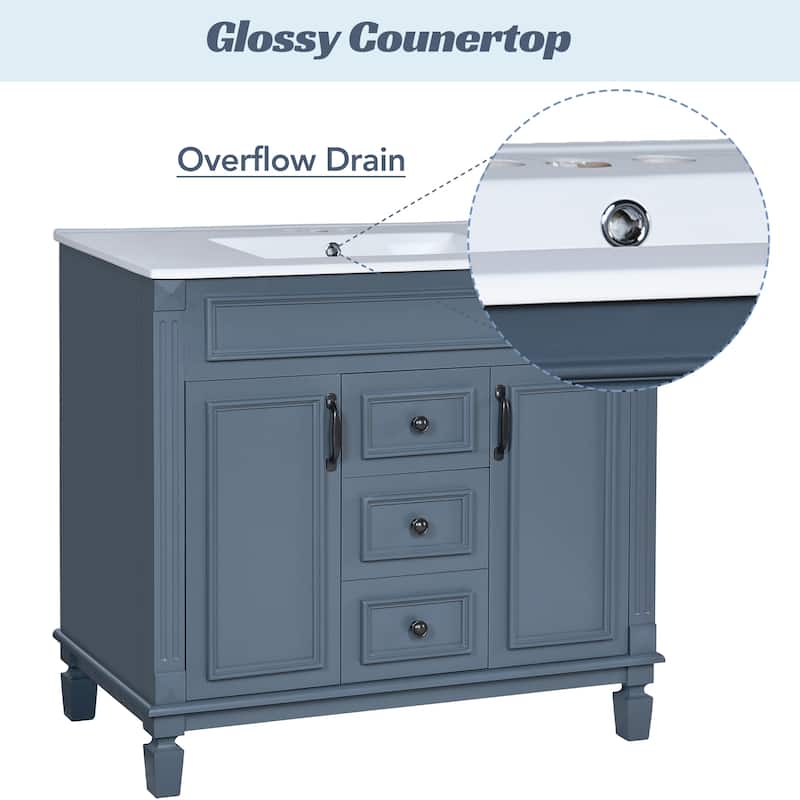 Bathroom Vanity with Top Sink, Bathroom Storage Cabinet with 2 Soft Closing Doors, Sink Vanity Cabinet Set with 2 Drawers