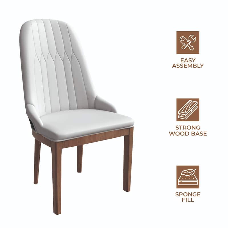 Leather Dining Chair with Rubberwood Legs Set of 4 Side Charis Sleek Diamond Stitching Back