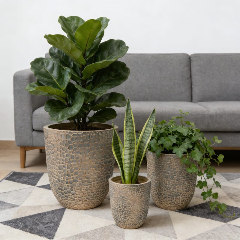 Large Outdoor Indoor Planter, 15.75"+11.4"+7.87" Dia Round Magnesium Oxide Planter Set of 3, Flower Pots with Drainage Holes