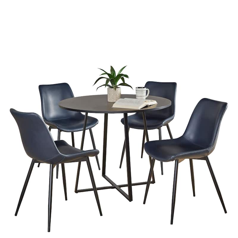 Porch & Den Pugo-Kantsjo Black 5-Piece Dining Set - Blue Faux Leather