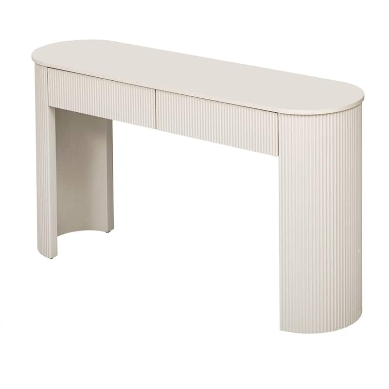 Entryway Table with Fluted Design, Modern Console Table with Storage, Oval Top and 2 Drawers for Entryway and Living Room