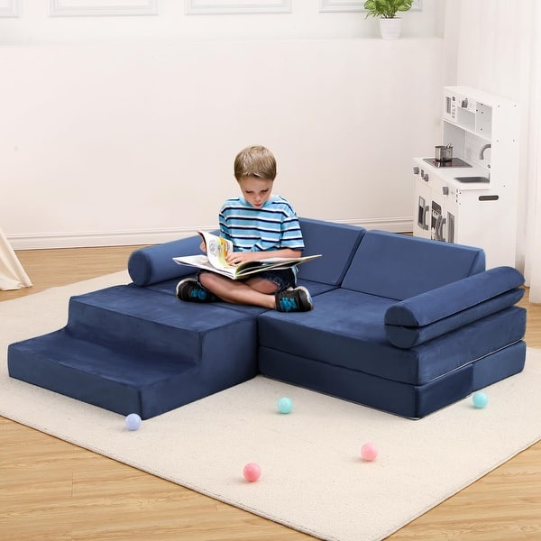 CoziBB 23-Piece Modular Kids Play Couch - Convertible Foam Sofa, Flower Theme | Build Forts, Reading Nooks, Toddler Furniture