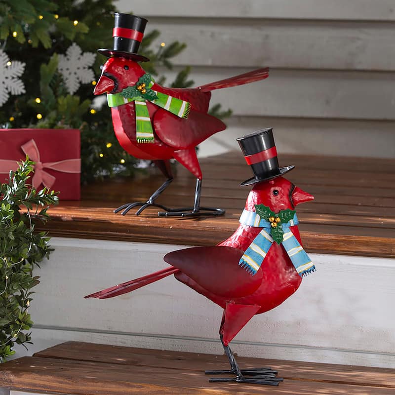 Holiday Cardinal Metal Garden Statues, Set of 2