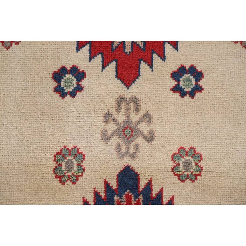 Hand Knotted Oriental 100% Wool Carpet Traditional Geometric Beige & Ivories Kazak Area Rug - 9' 9'' X 6' 8''