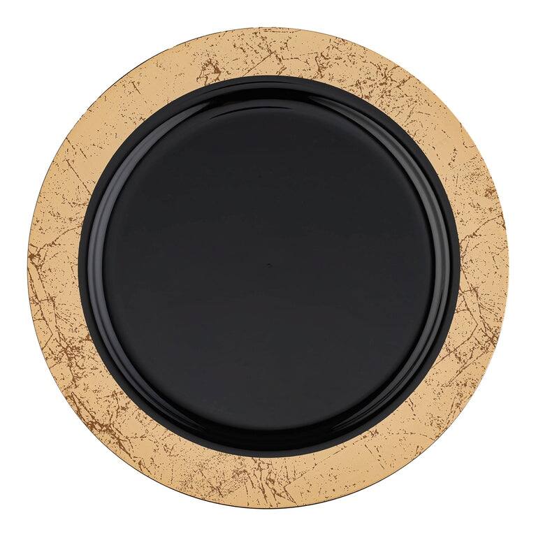 Shiny Gold Marble Rim Disposable Plastic Plate Packs - Party Supplies - 120pcs - Salad Plates - Black with Gold Rim