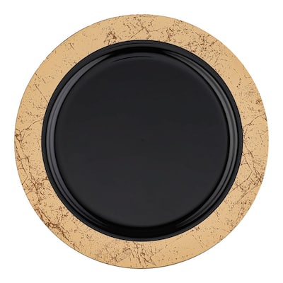 Shiny Gold Marble Rim Disposable Plastic Plate Packs - Party Supplies