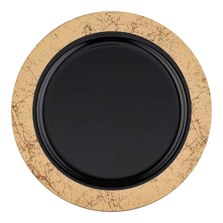 Shiny Gold Marble Rim Disposable Plastic Plate Packs - Party Supplies